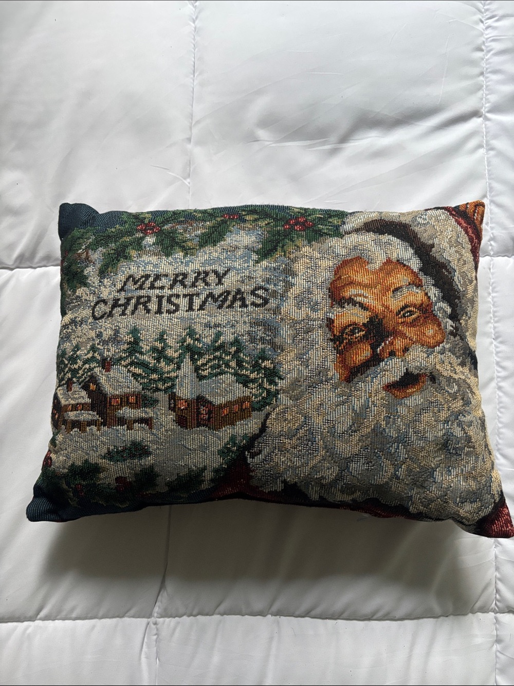 Merry Christmas Santa Needlepoint Accent Pillow - Festive Multicolor